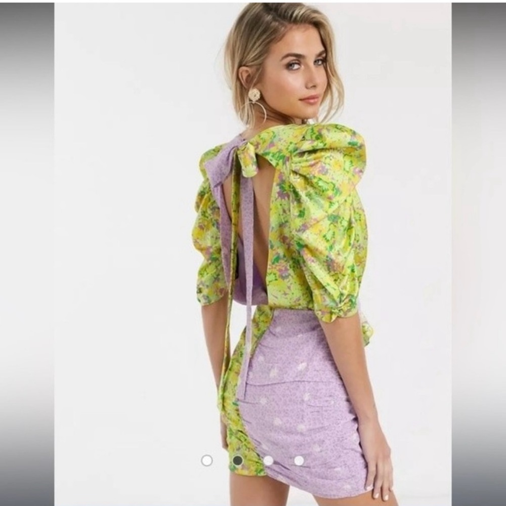 For Love & Lemons Dubois Mixed-Print
Ruched Mini Dress-Freedom Floral